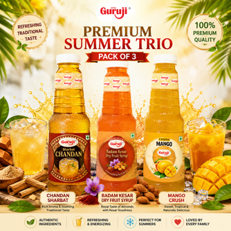 Guruji Premium Summer Trio | Pack of 3 (1L Each) | Chandan, Badam Kesar & Mango Crush