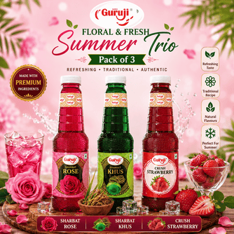 Guruji Floral & Fresh Summer Trio | Pack of 3 (1L Each) | Rose, Khus & Strawberry Crush