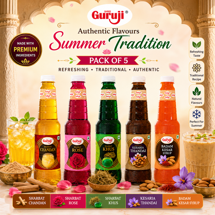 Guruji Summer Heritage | Pack of 5 (1L Each) | Chandan, Rose, Khus, Kesaria Thandai & Badam Kesar