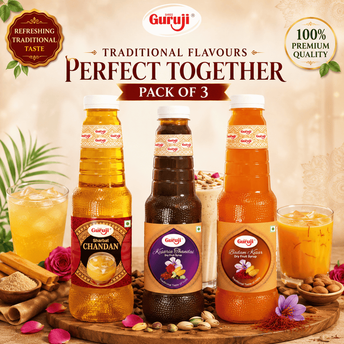 Guruji Traditional Flavours Trio | Pack of 3 (1L Each) | Chandan, Kesaria Thandai & Badam Kesar