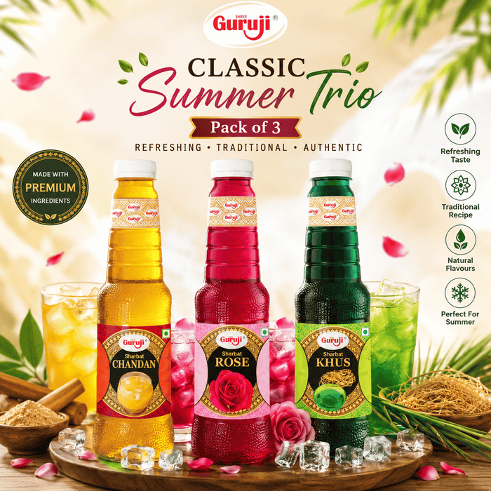 Guruji Classic Summer Trio | Pack of 3 (1L Each) | Chandan, Rose & Khus