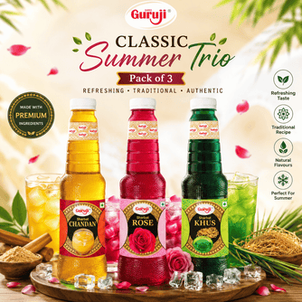 Guruji Classic Summer Trio | Pack of 3 (1L Each) | Chandan, Rose & Khus